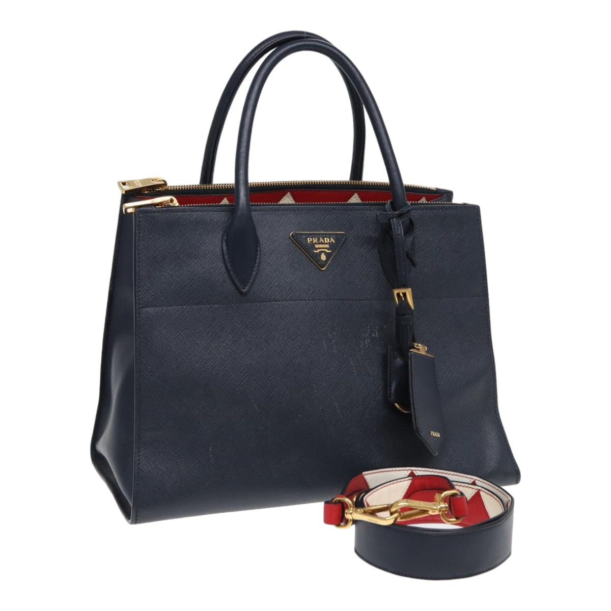 Luxury Prada Hand Bag Safiano leather 2way Navy  ar12198