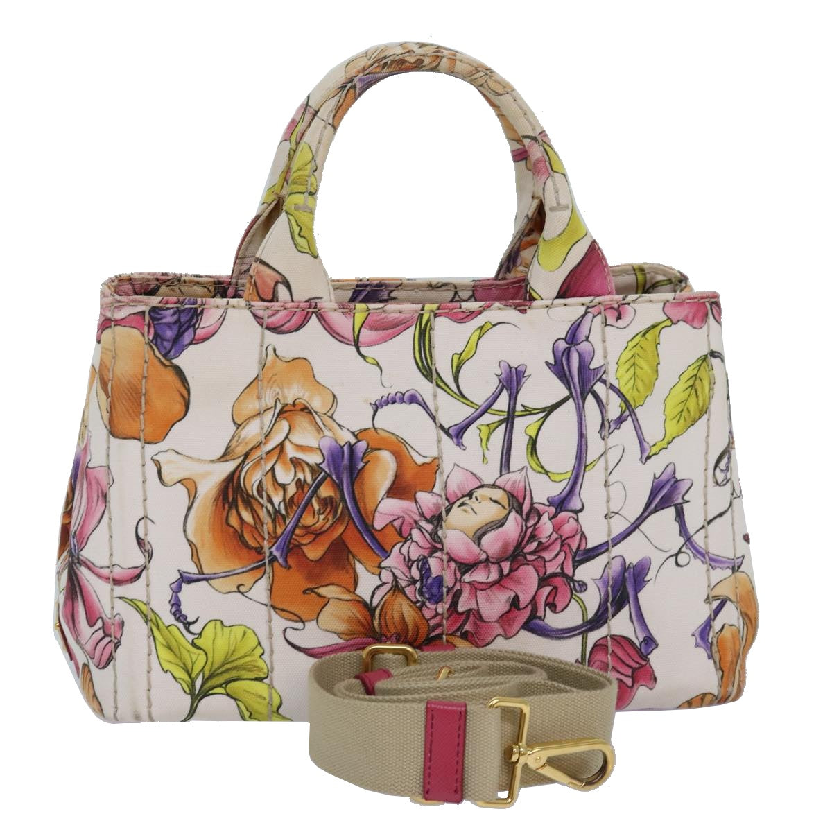 Luxury Prada Flower Pattern Canapa PM Hand Bag Canvas 2way Multicolor  ar12288