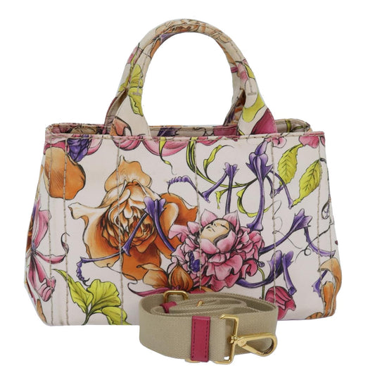 Luxury Prada Flower Pattern Canapa PM Hand Bag Canvas 2way Multicolor  ar12288