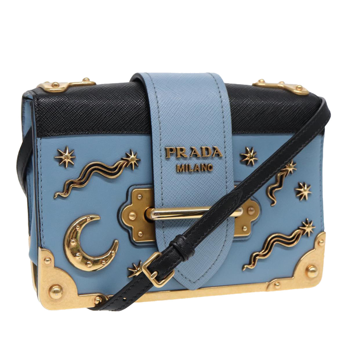 Luxury Prada Shoulder Bag Safiano leather Blue Gold  ar12338A