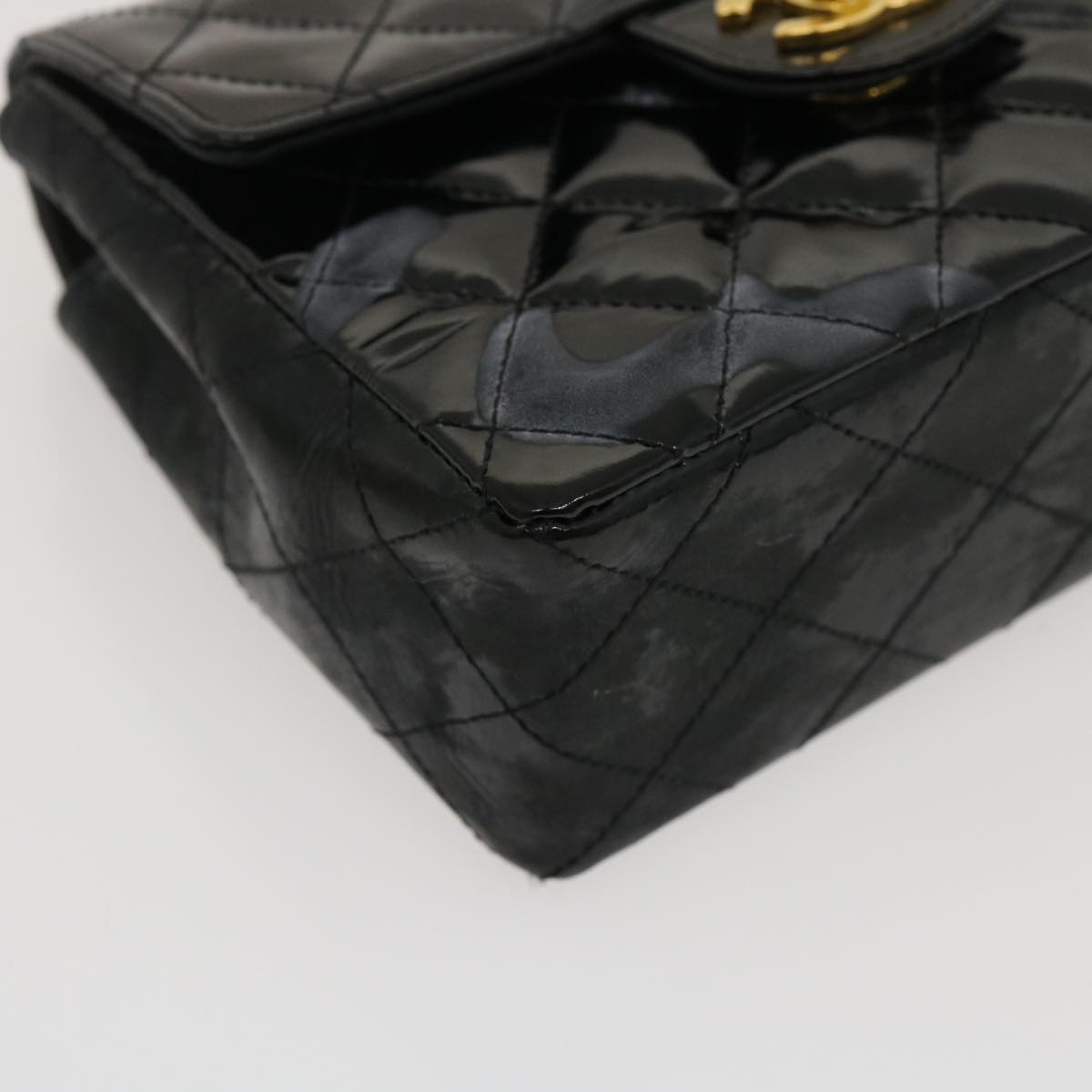 CHANEL Mini Matelasse Chain Flap Shoulder Bag Enamel Black Gold CC  ar6839A