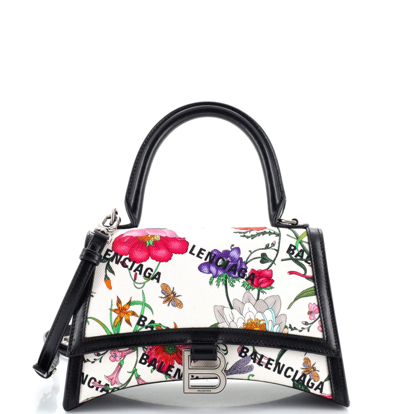 Gucci x Luxury Balenciaga The Hacker Project Hourglass Top Handle Bag Flora Canvas Small