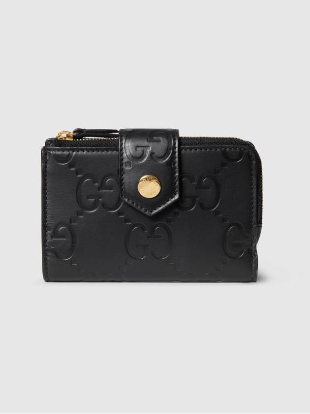 Luxury Gucci Trending 2025 GG Snap Button Leather Medium Card Wallet Black