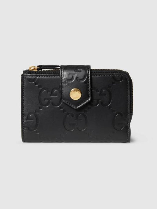 Luxury Gucci Trending 2025 GG Snap Button Leather Medium Card Wallet Black