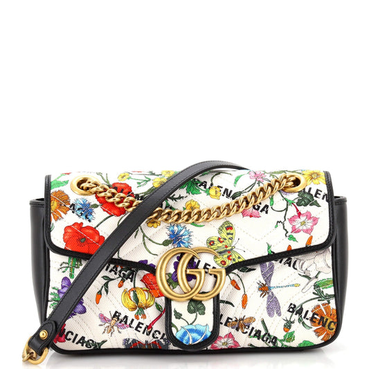 Gucci x Luxury Balenciaga The Hacker Project GG Marmont Flap Bag Matelasse Floral Canvas Small