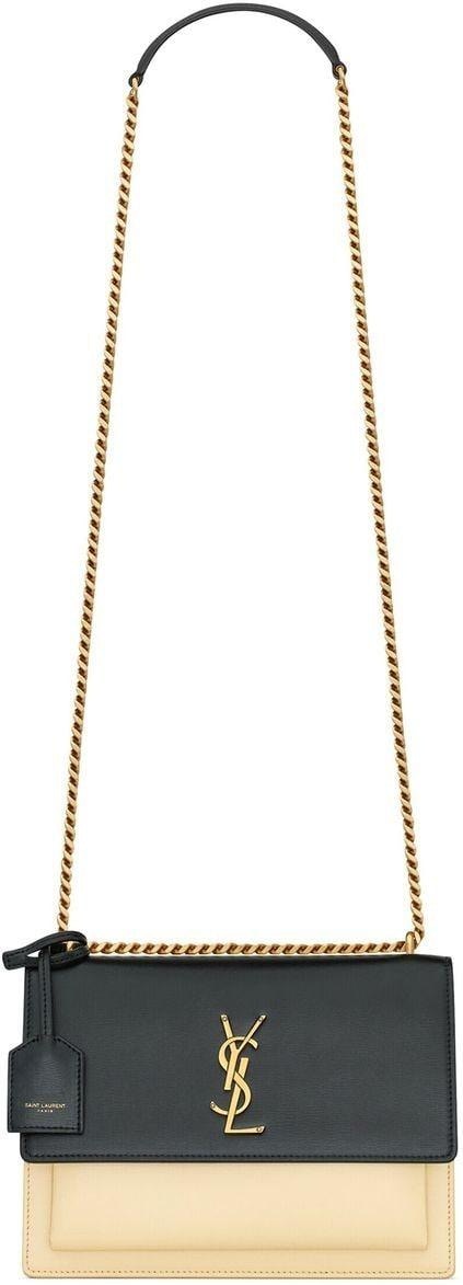 Luxury Saint Laurent Women's Sunset Logo Plaque Chain Wallet in Nero/Burro | 442906D42EW1089