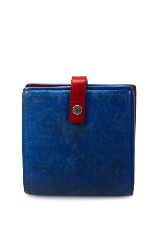 Luxury Bottega Veneta Womens Leather Button Closure Mini Wallet Blue Red