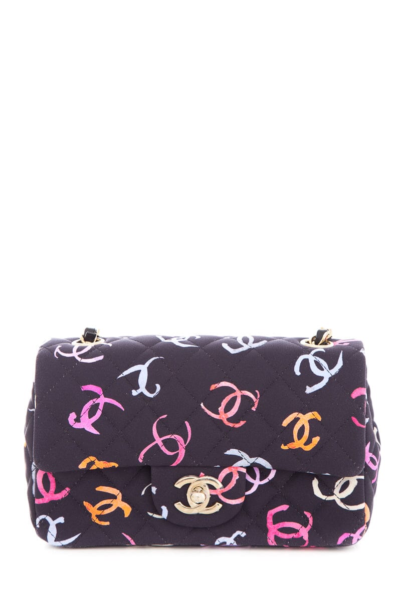 Luxury Chanel 2024 Black CC Printed Fabric Multicolor Handbag