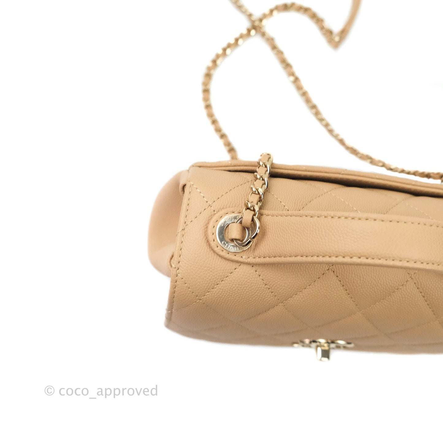 Chanel Quilted Small Business Affinity Flap Beige Caviar Light Gold Hardware