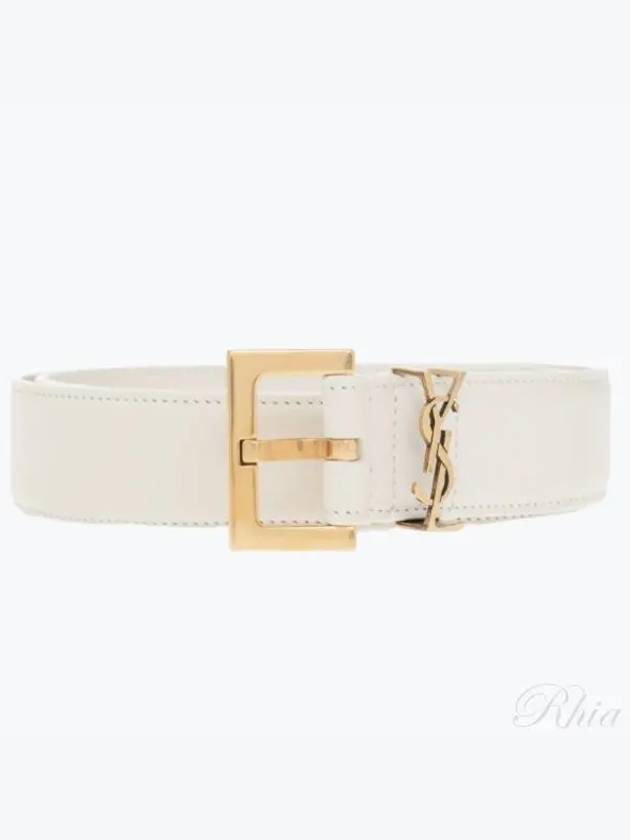 Luxury Saint Laurent Monogram Buckle Leather Belt White