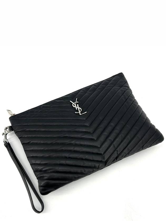 Luxury Saint Laurent Monogram silver clutch new medium 559193
