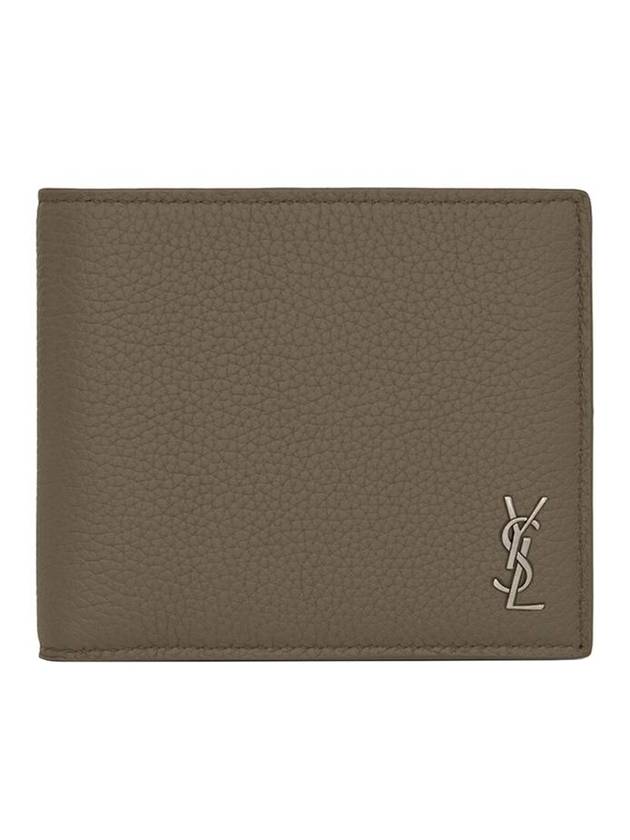 Luxury Saint Laurent Tiny Cassandre Logo Plaque Half Wallet Khaki