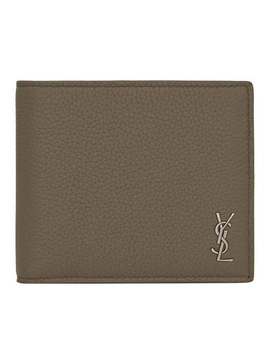 Luxury Saint Laurent Tiny Cassandre Logo Plaque Half Wallet Khaki