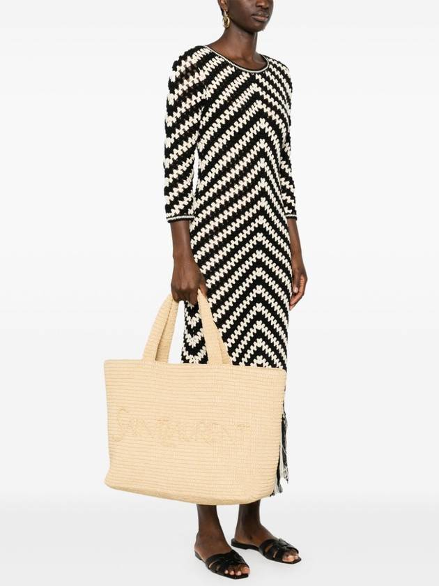 Luxury Saint Laurent Raffia Tote Bag Beige