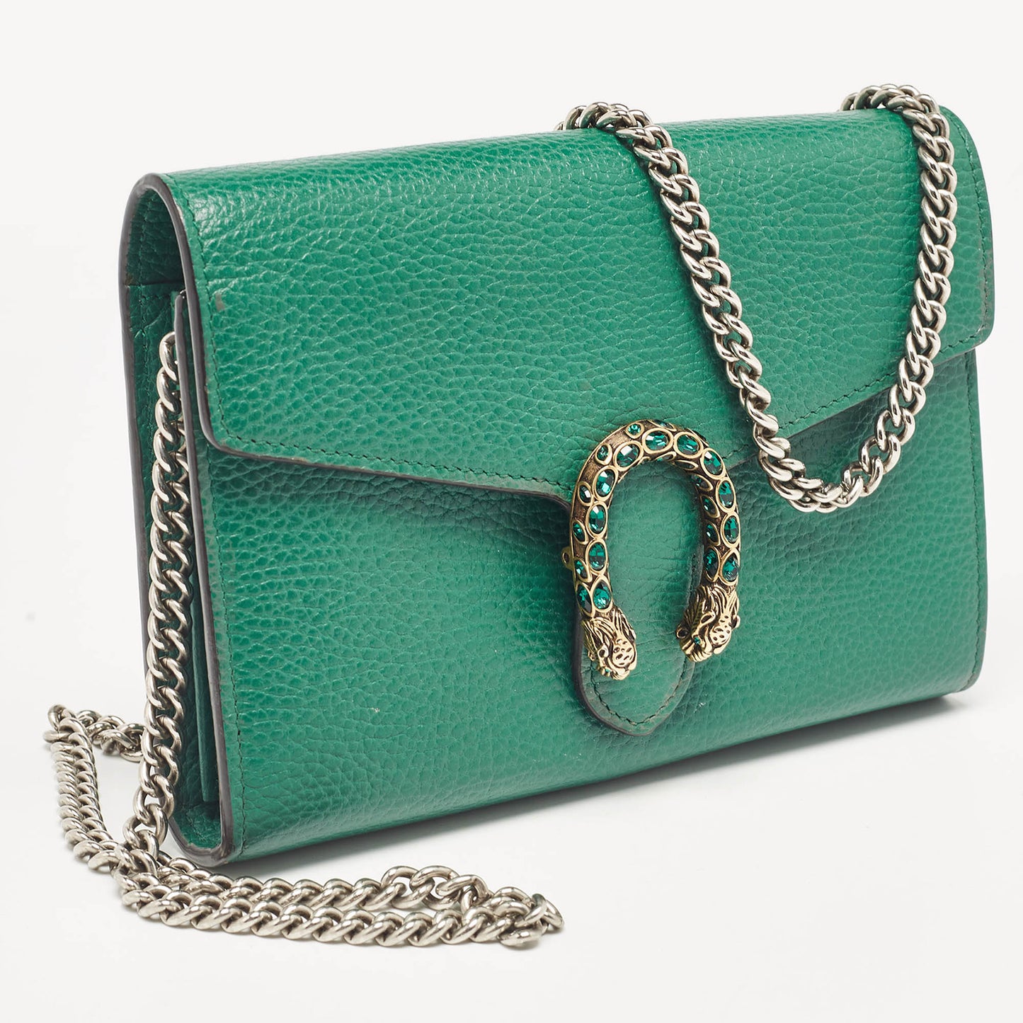 Luxury Gucci Trending 2025 Green Leather Dionysus Wallet On Chain..
