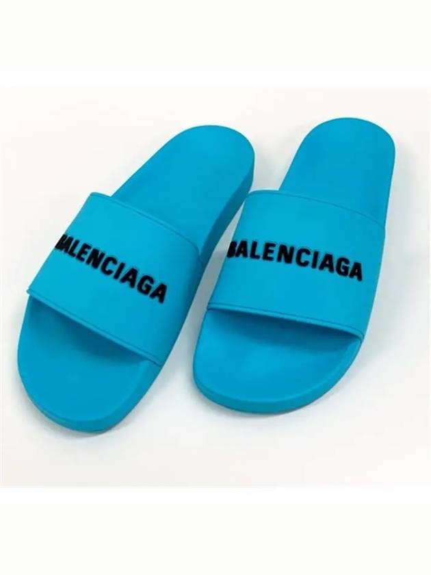 Luxury Balenciaga Men's Logo Full Slippers Blue