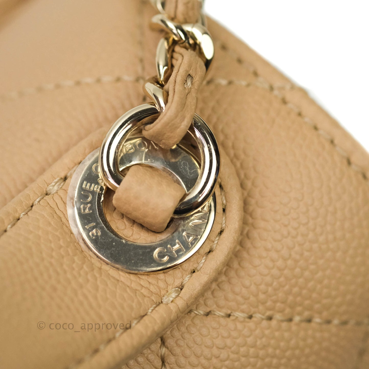 Chanel Quilted Small Business Affinity Flap Beige Caviar Light Gold Hardware