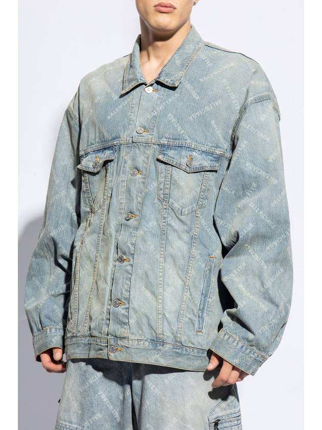 Luxury Balenciaga Logo Print Denim Jacket Blue