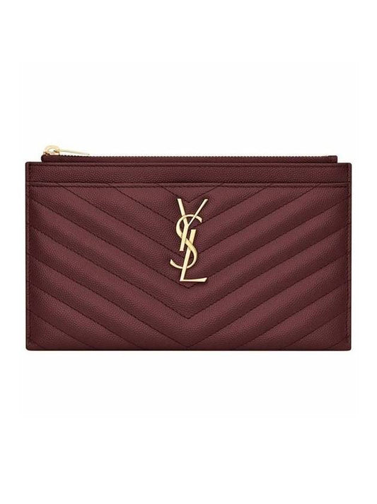 Luxury Saint Laurent Monogram Quilted Clutch Bag Dark Red