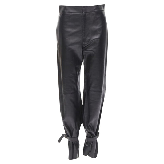 Luxury Bottega Veneta Signature Triangle buckle tied cuff leather pants