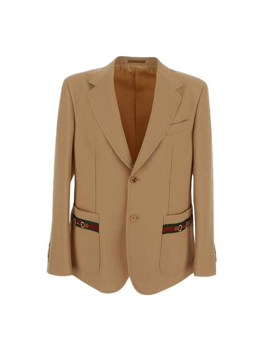 Luxury Gucci Trending 2025 Fluid Drill Formal Web Suit Jacket Beige