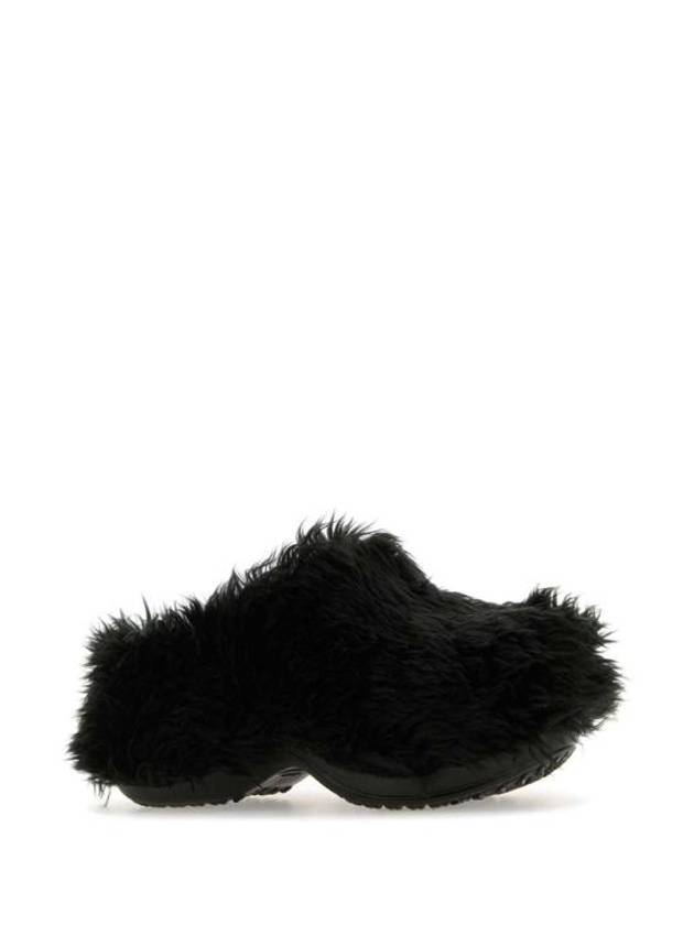 Luxury Balenciaga Fake Fur Mule Black