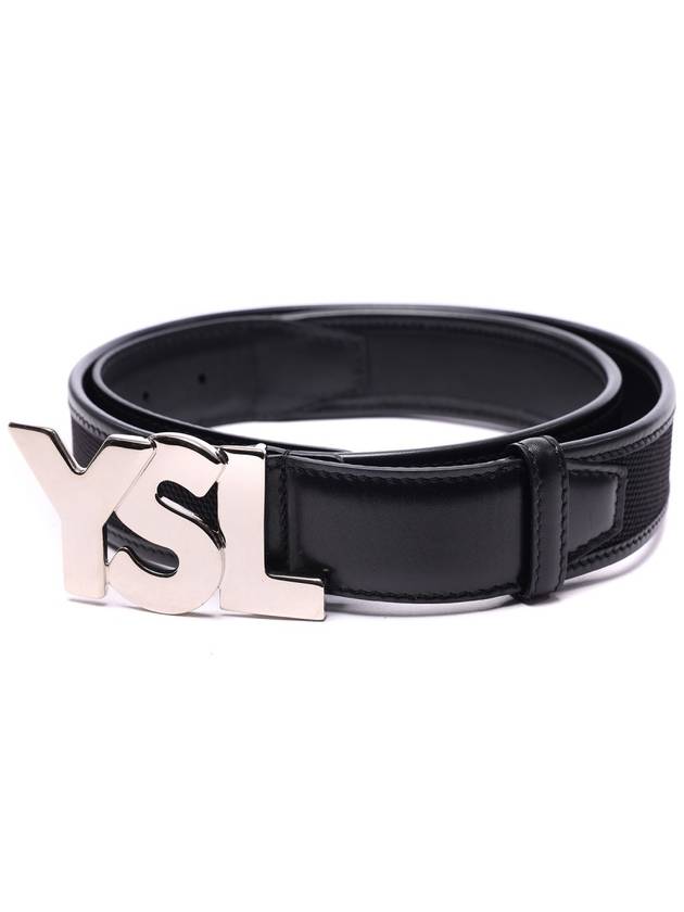 Luxury Saint Laurent Men's YSL Logo Leather Belt Black