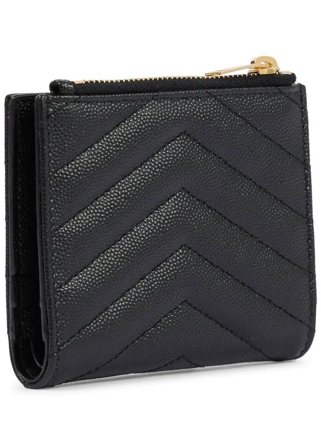 Luxury Saint Laurent Cassandre Matelasse Grain De Poudre Embossed Leather Half Wallet Black