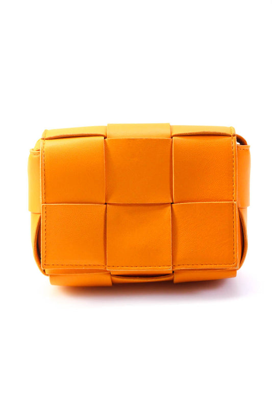 Luxury Bottega Veneta Womens Intrecciato Leather Mini Candy Cassette Handbag Orange