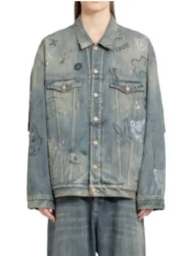 Luxury Balenciaga Graffiti Denim Jacket Blue