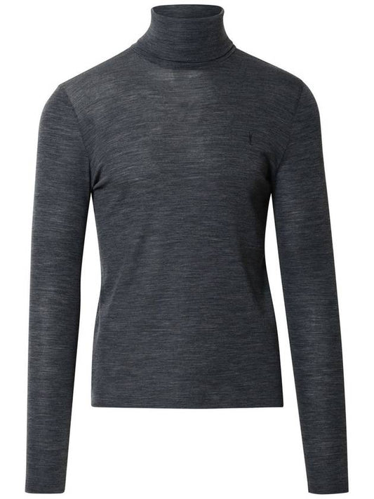 Luxury Saint Laurent Embroidered Logo Roll Neck Wool Knit Top Grey