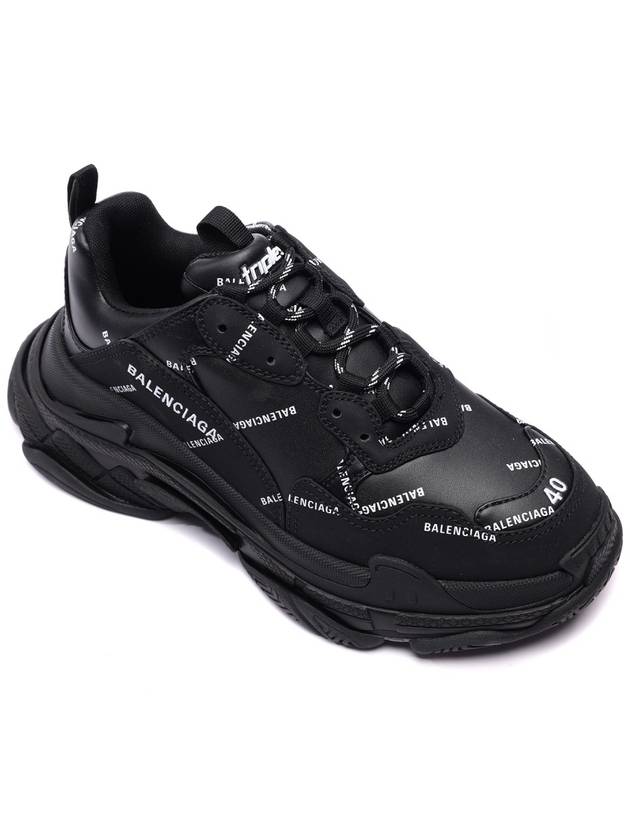 Luxury Balenciaga Allover Logo Triple S Low Top Sneakers Black