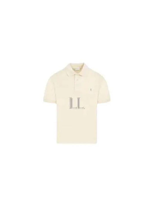 Luxury Saint Laurent Men's Cassandre Cotton Polo Shirt Beige