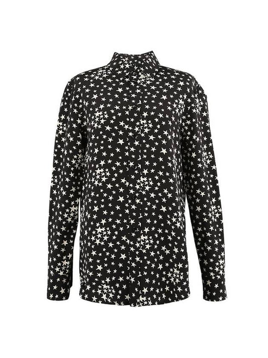 Luxury Saint Laurent Star Print Silk Long Sleeve Shirt Black