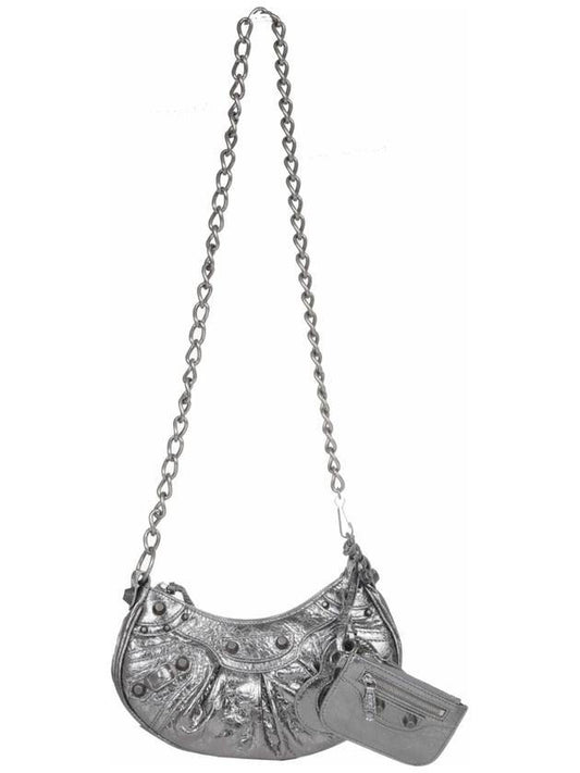 Luxury Balenciaga WoMen's Le Cagole XS Chain Metal Shoulder Bag Silver