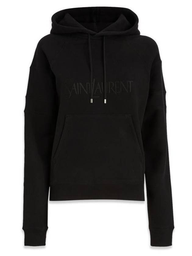 Luxury Saint Laurent Front Logo Cotton Hoodie Black