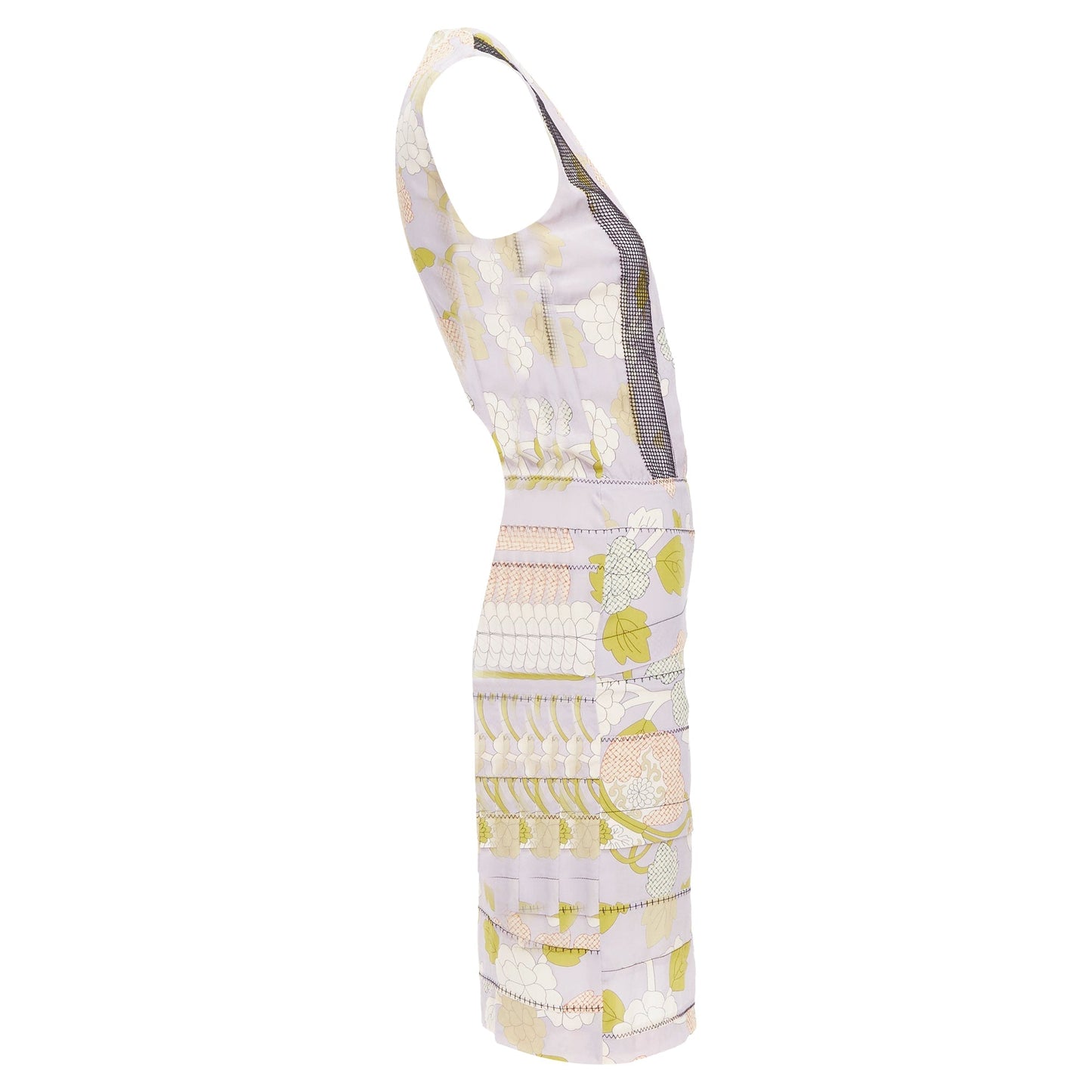 Luxury Bottega Veneta silk purple floral print pleat dress