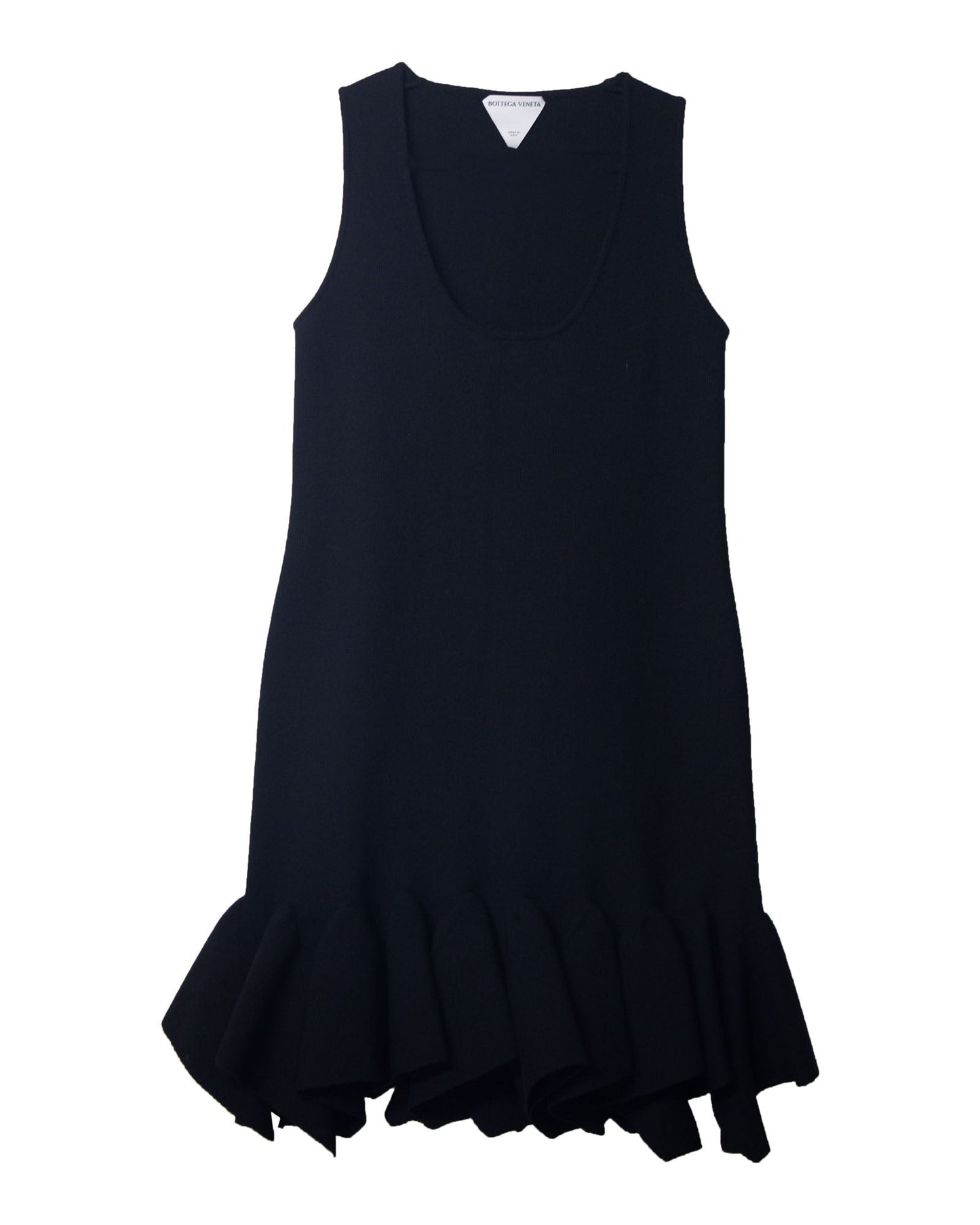 Luxury Bottega Veneta Fluted Dress in Black Wool