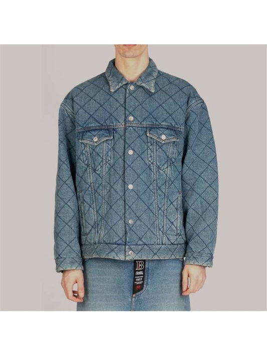 Luxury Balenciaga 46 Men s Jacquard Oversized Quilted Padded Denim Trucker Jacket