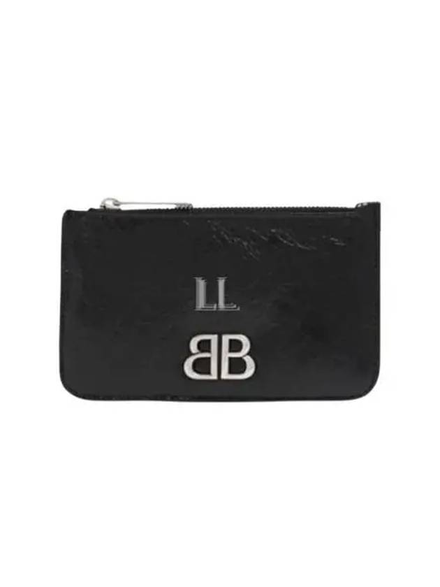 Luxury Balenciaga BB Logo Zipper Card Wallet Black