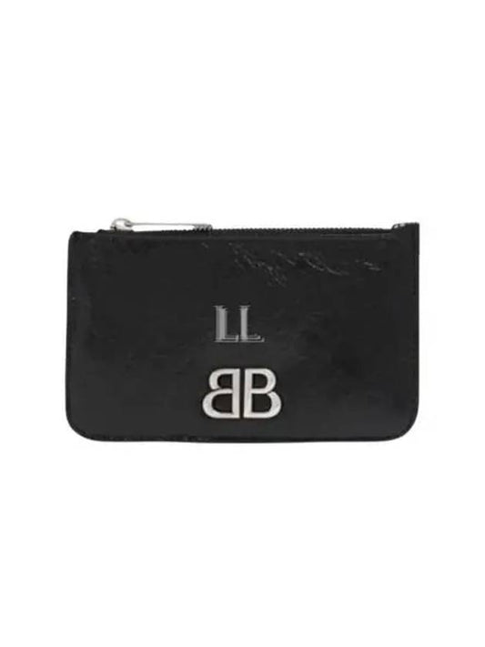 Luxury Balenciaga BB Logo Zipper Card Wallet Black