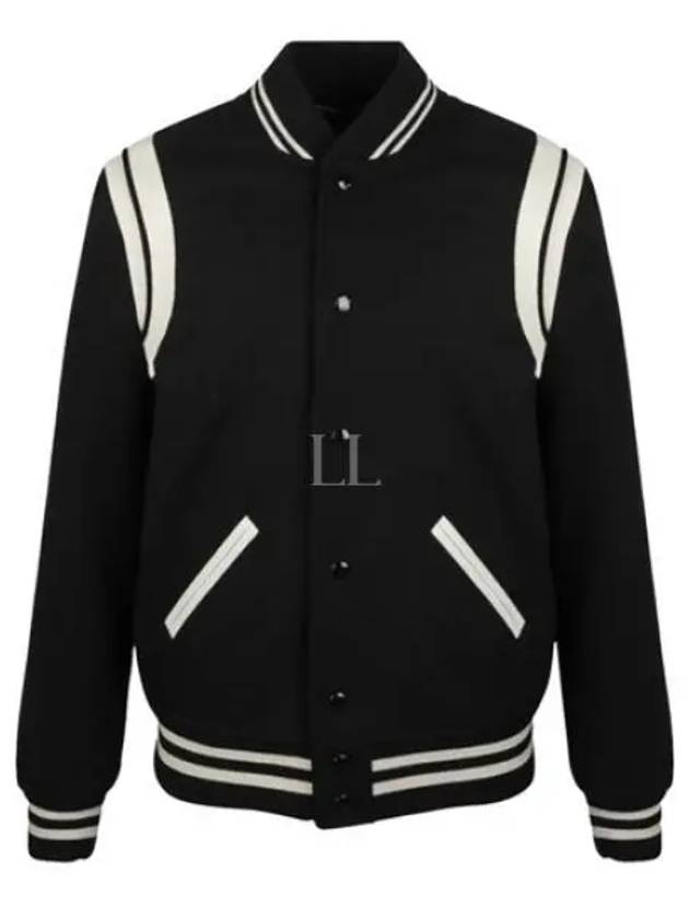 Luxury Saint Laurent Teddy Bomber Jacket in Wool Black White
