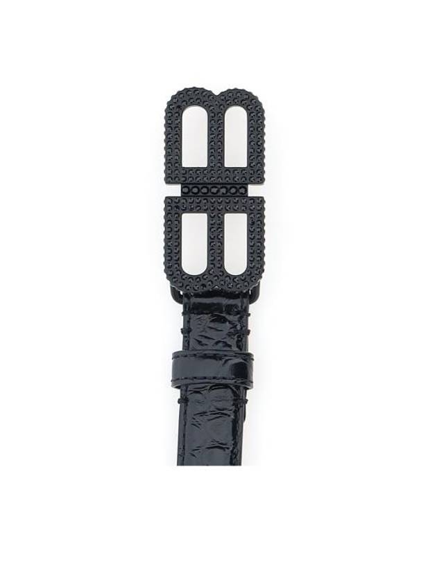 Luxury Balenciaga BB Hourglass Leather Belt Black