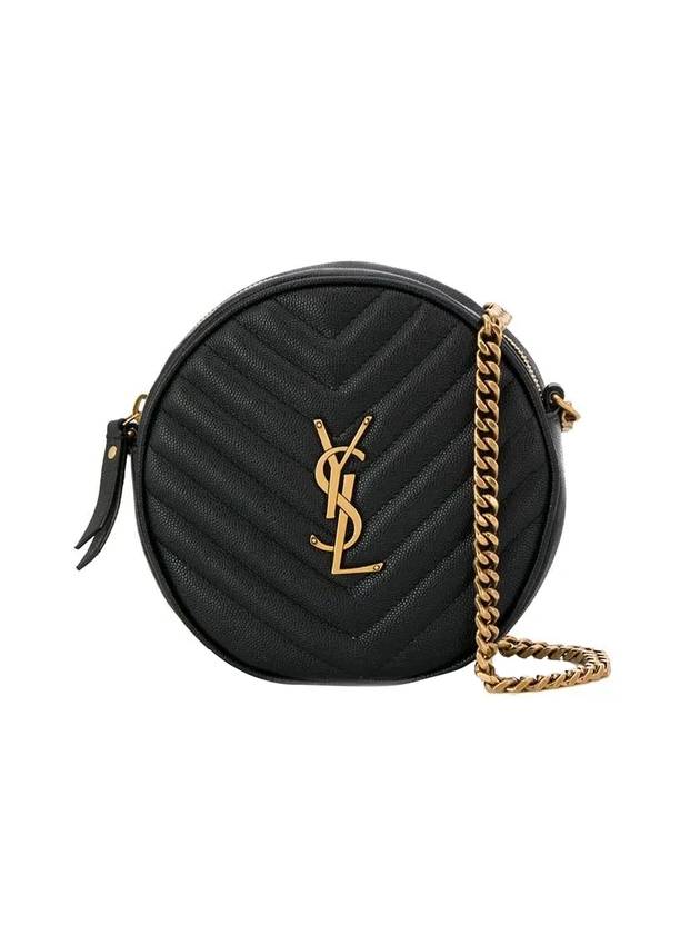 Luxury Saint Laurent Chevron Quilted Round Camera Cross Bag Black