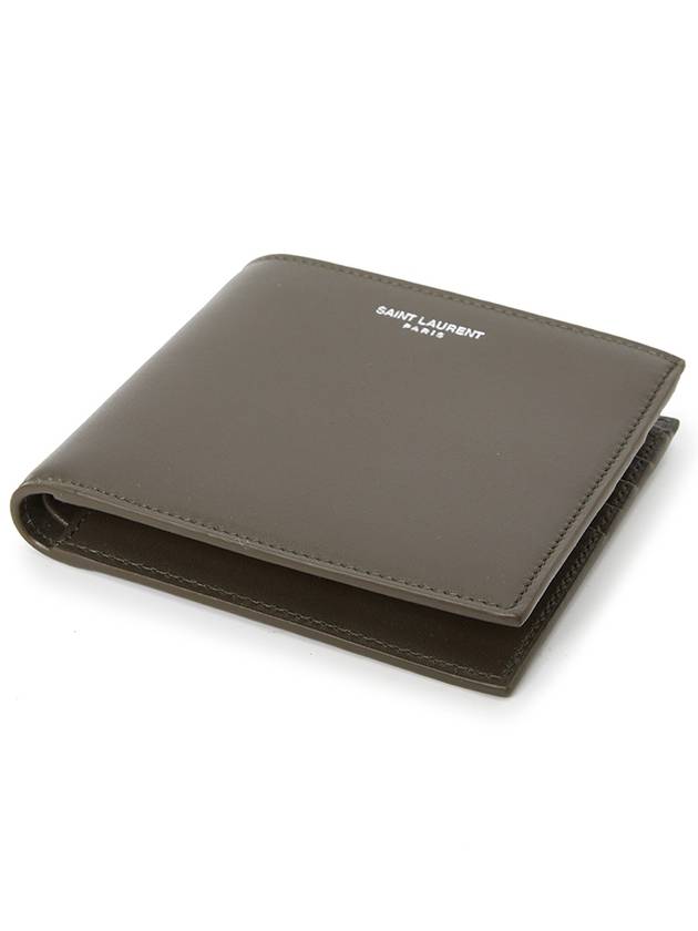 Luxury Saint Laurent East West Leather Half Wallet Light Musk