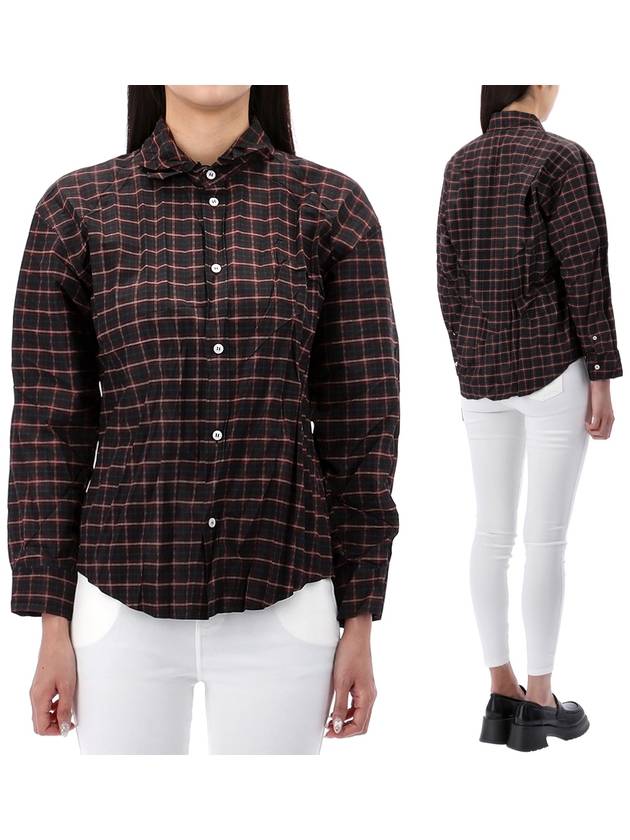Luxury Balenciaga Check Pleated Long Sleeve Shirt