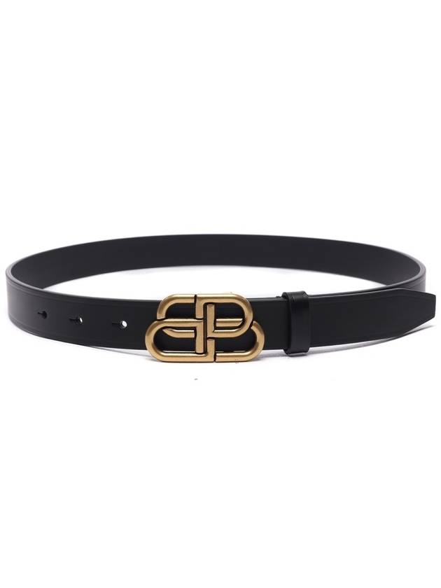 Luxury Balenciaga BB Buckle Belt Black Gold