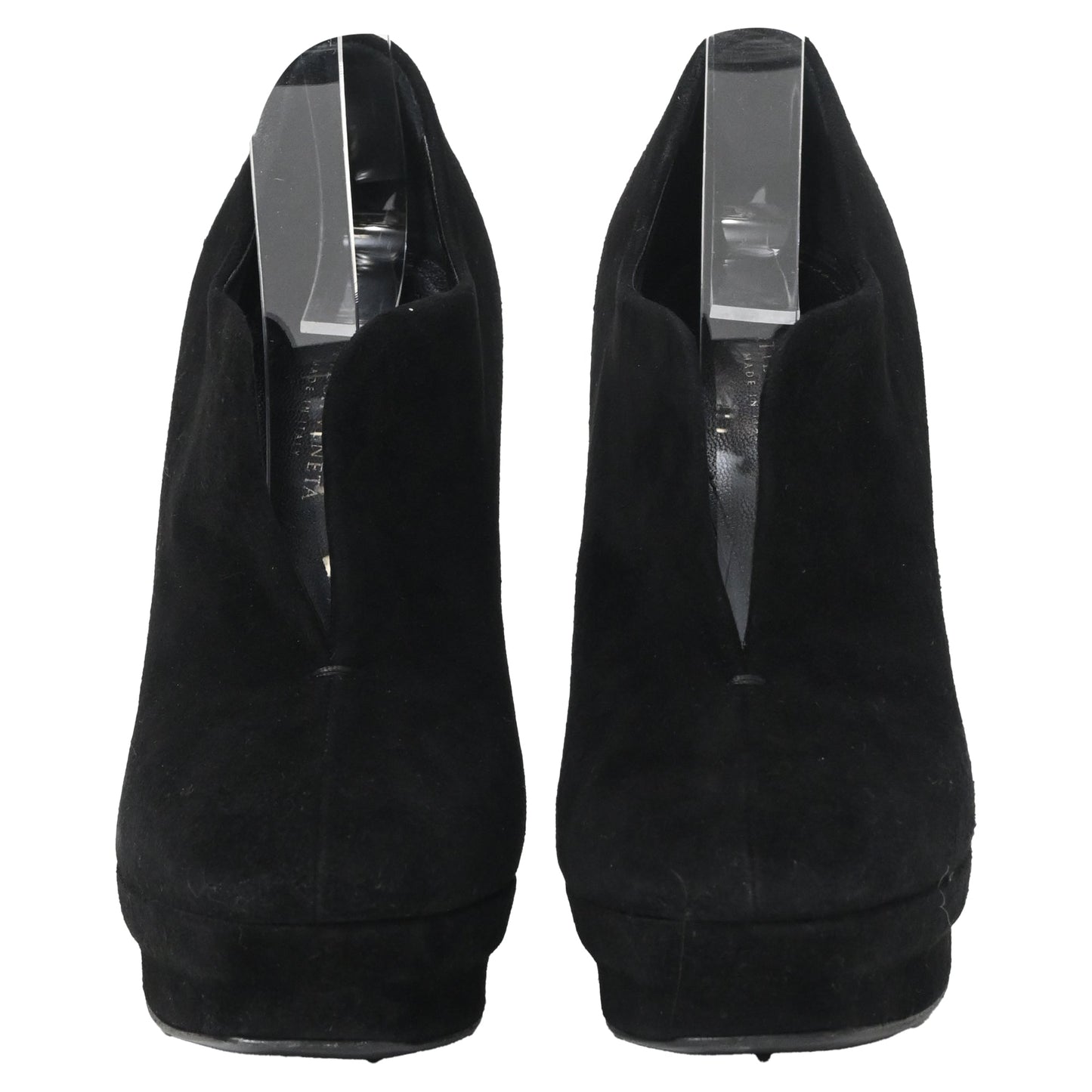 Luxury Bottega Veneta Open Platform Ankle Boots in Black Suede