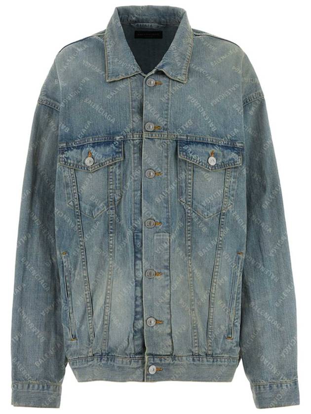 Luxury Balenciaga Logo Print Denim Jacket Blue