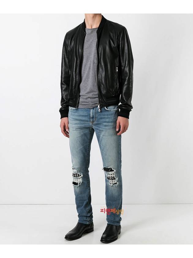 Luxury Saint Laurent Men's Leather Stud Washed Jeans Blue